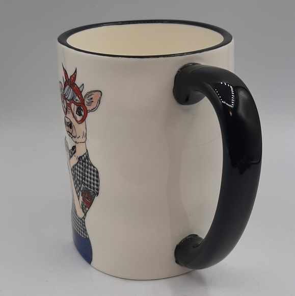 Signature Housewares Hipster Animal Coffee Mug Boho Girl Cow with Tatoo Like NEW - Picture 3 of 6